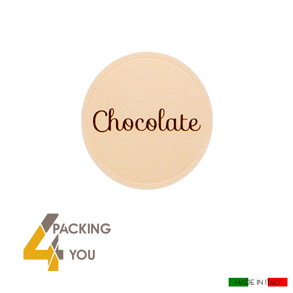 Etichette adesive rotonde Chocolate (240 pz) in pura cellulosa - Packing 4  You