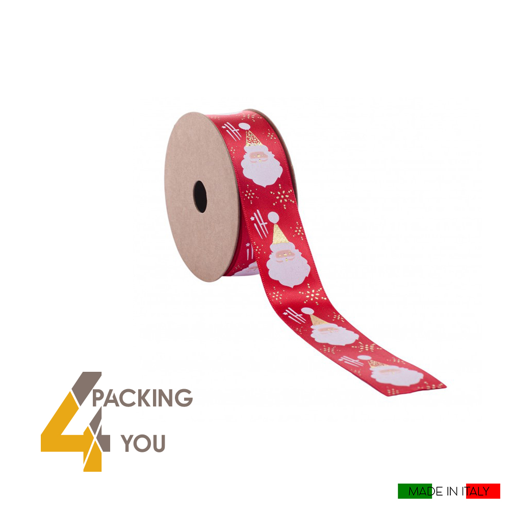 Nastro rosso doppio raso Babbo Natale (1 pz) - Packing 4 You