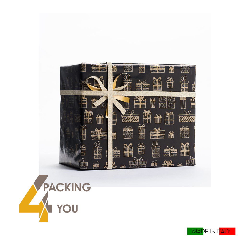 Rotolo carta regalo nera Gifts (1 pz) - Packing 4 You